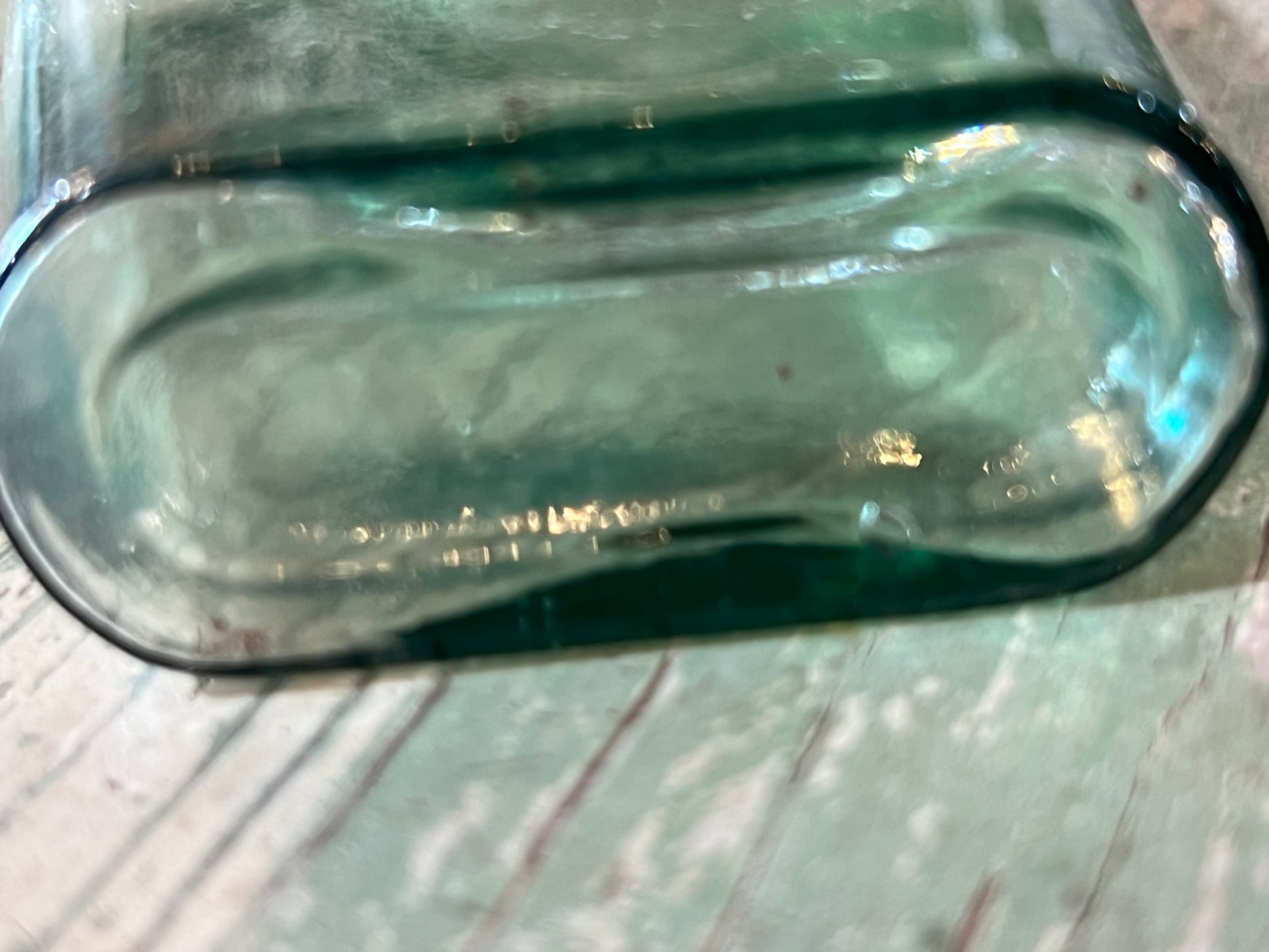 Green Glass Apothecary Bottle Flat Bellied High Crowned