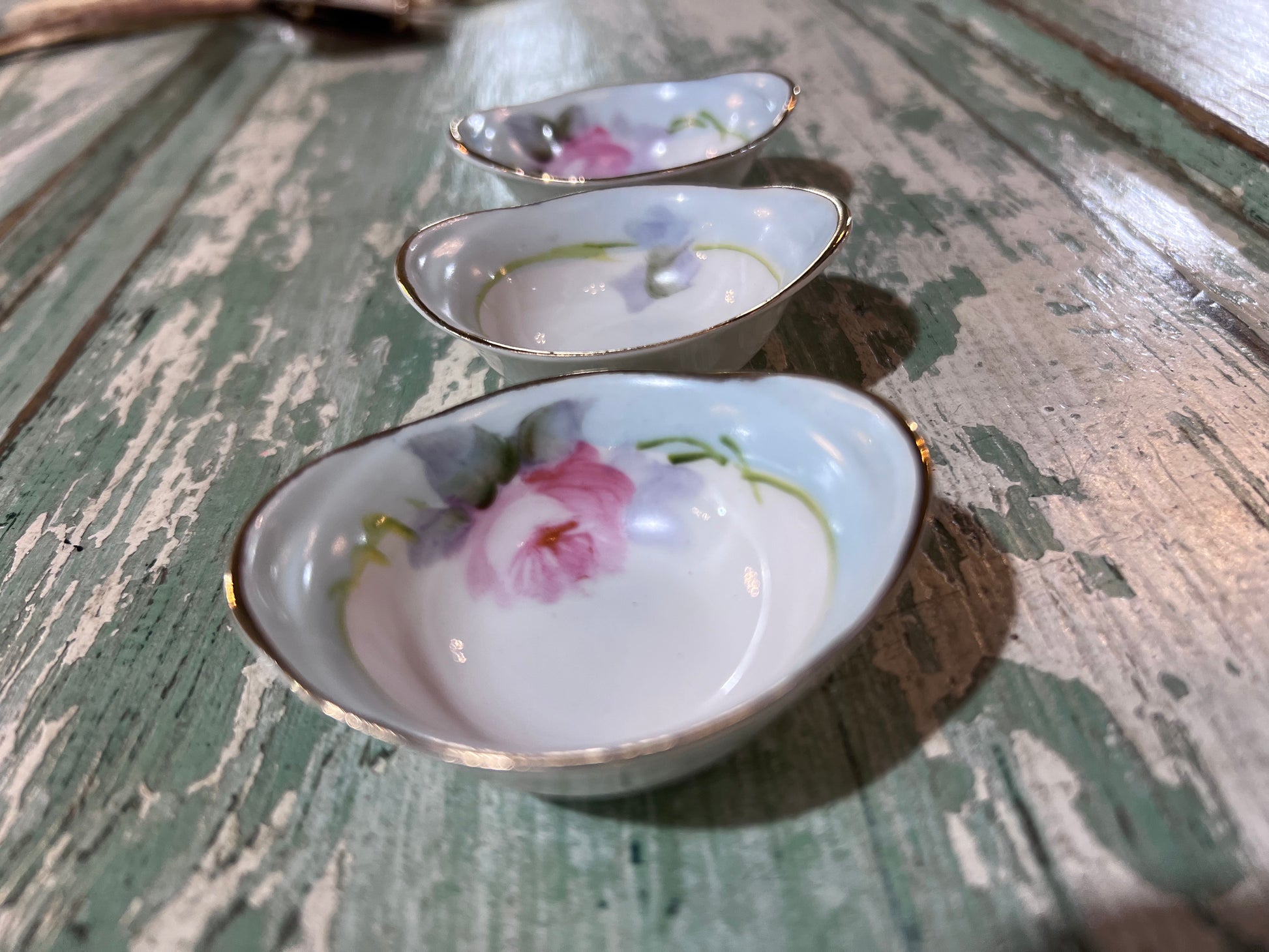 Set of 3 Nippon Hand Paited 1920Хs Salt Cellars Bone China