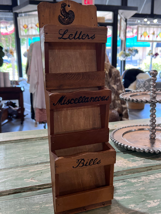 Vintage Mail Holder Wall Hanging with Hooks