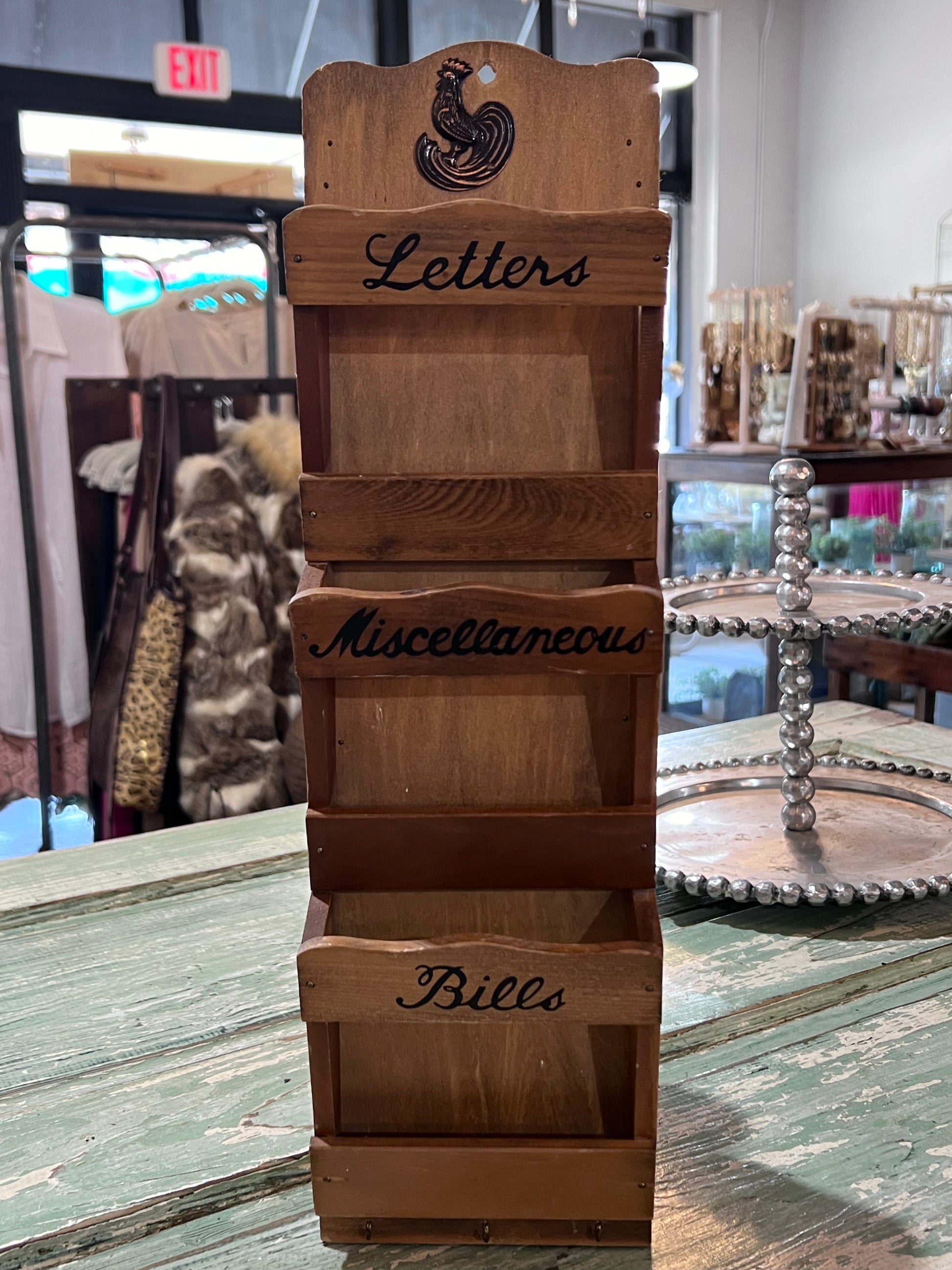 Vintage Mail Holder Wall Hanging with Hooks