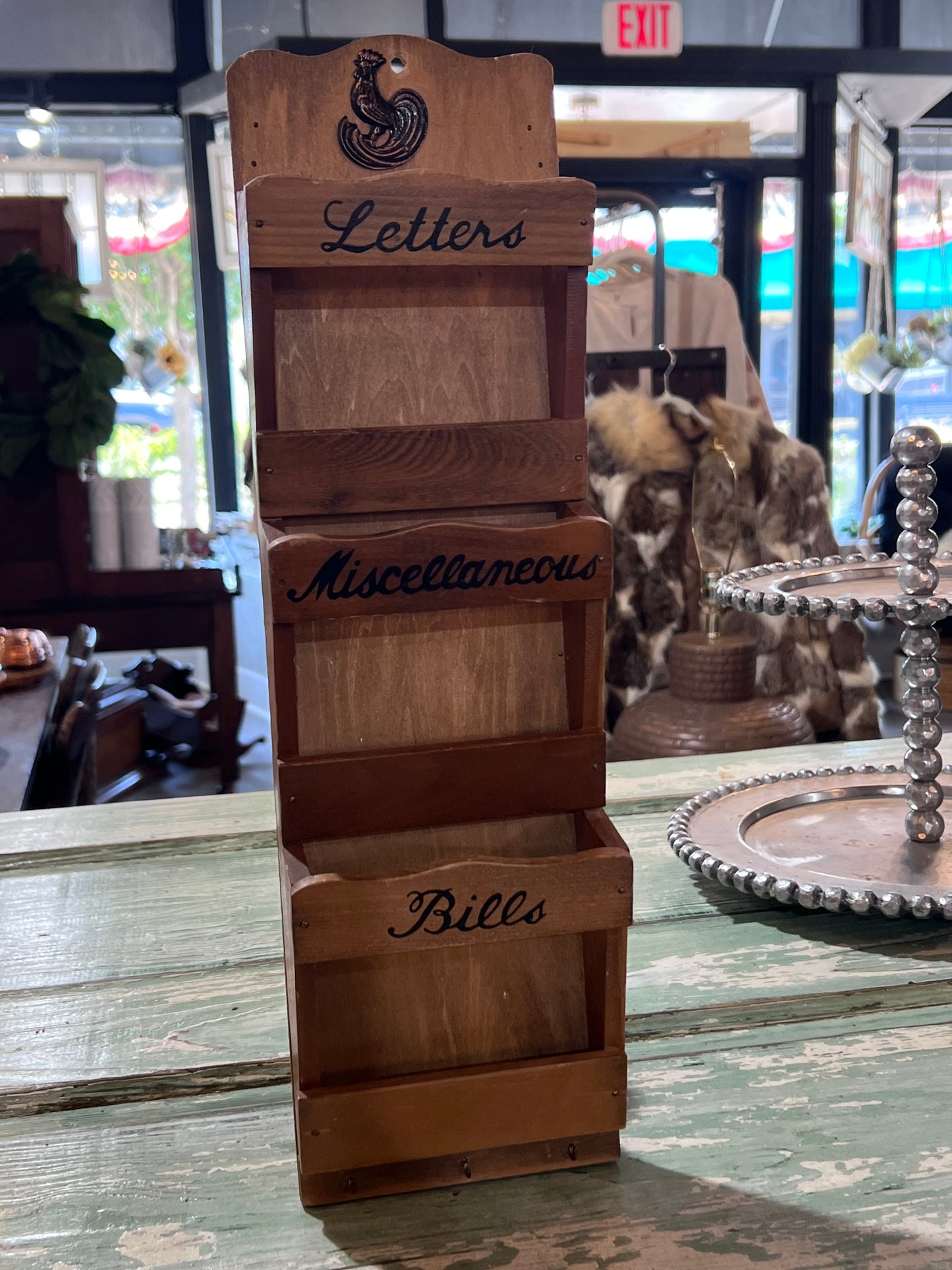 Vintage Mail Holder Wall Hanging with Hooks