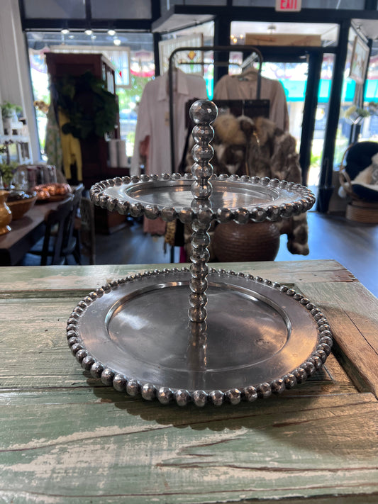 Vintage Beaded Pewter 2 Tier Display/Cake/Cookie/Decor Stand