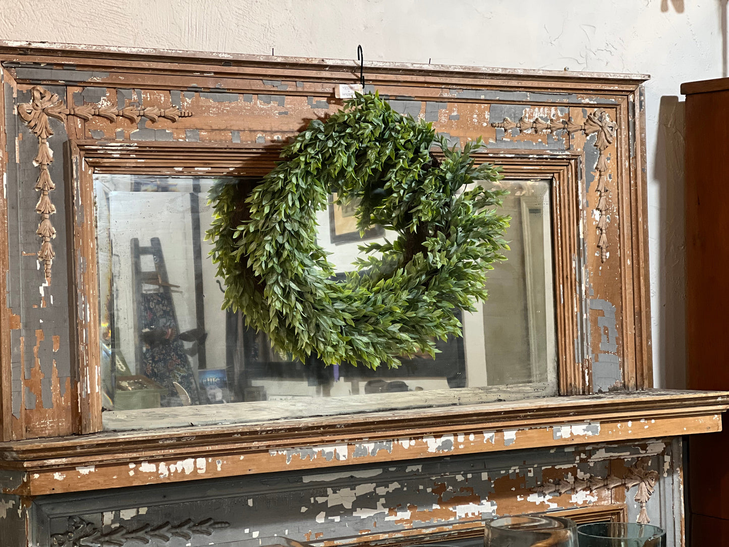 Antique Fireplace Mantel With Mirror