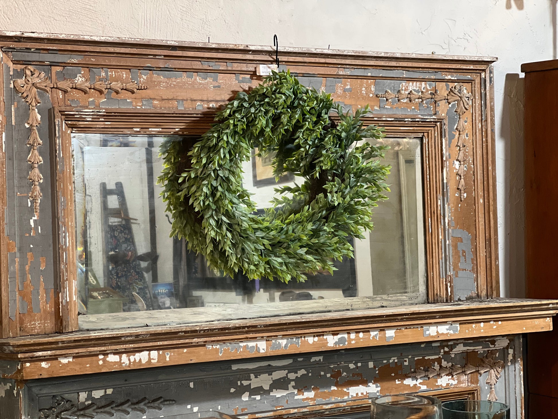 Antique Fireplace Mantel With Mirror