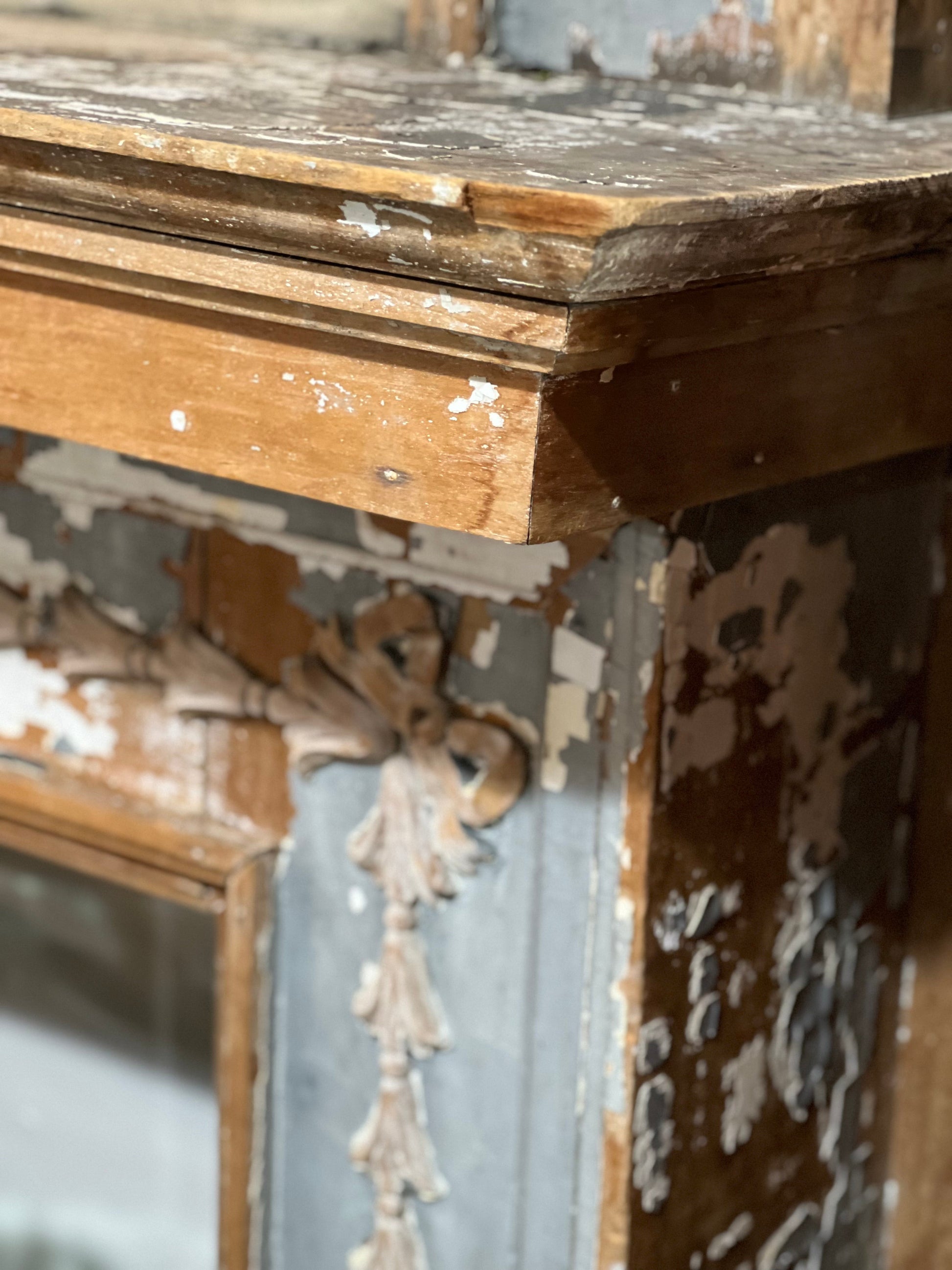 Antique Fireplace Mantel With Mirror