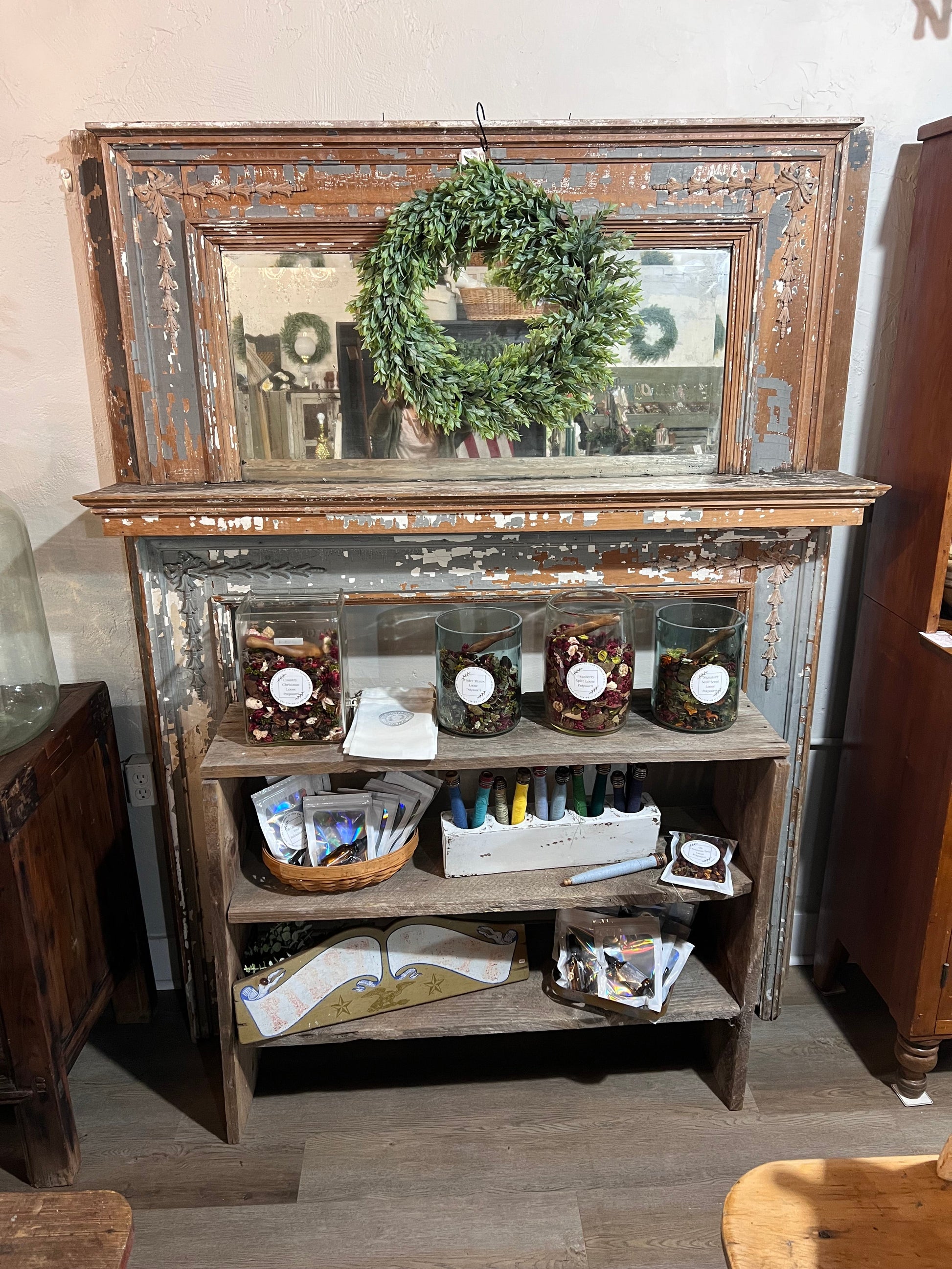 Antique Fireplace Mantel With Mirror