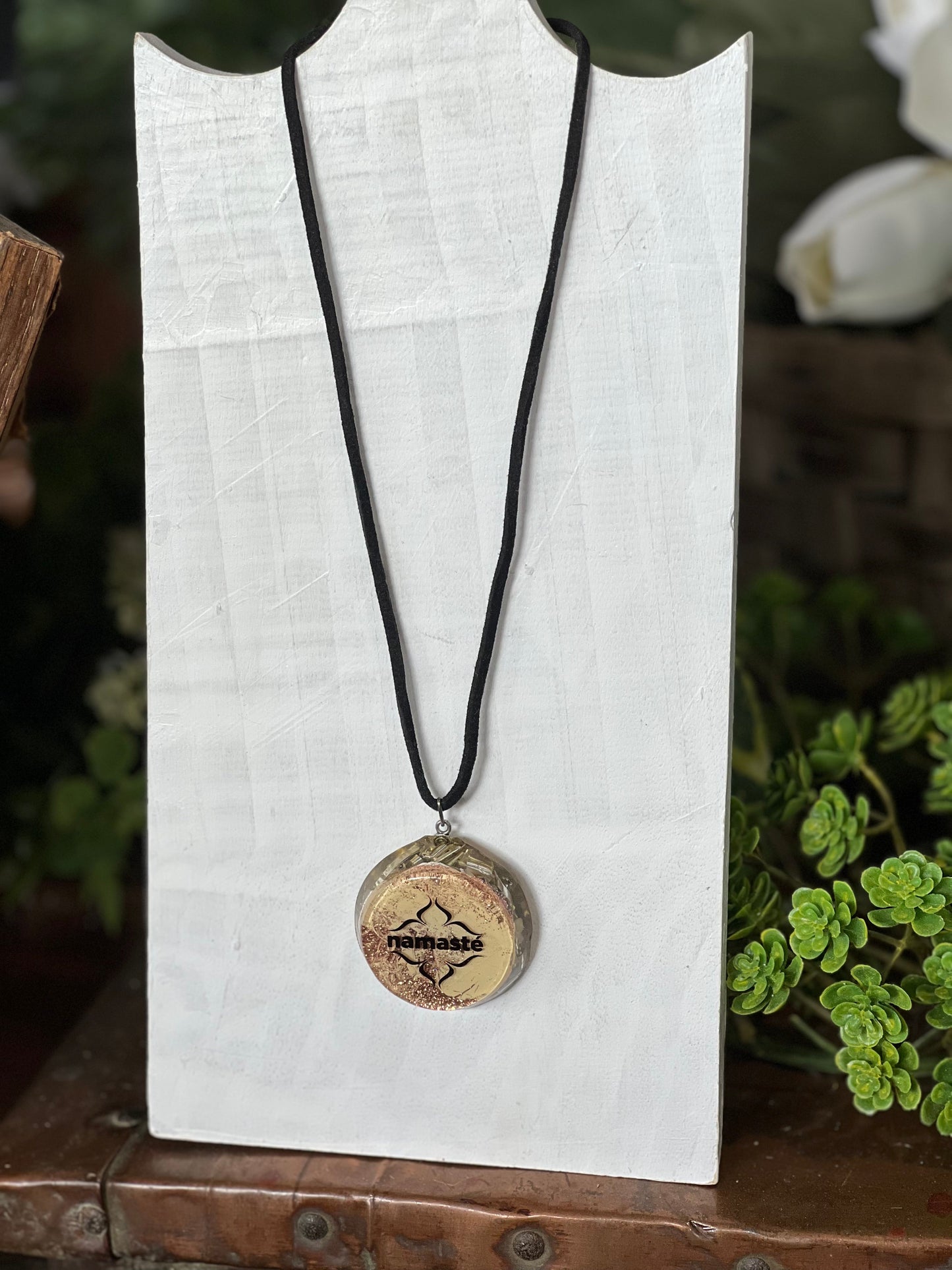 Orgonite Namaste Round Pendant Necklace
