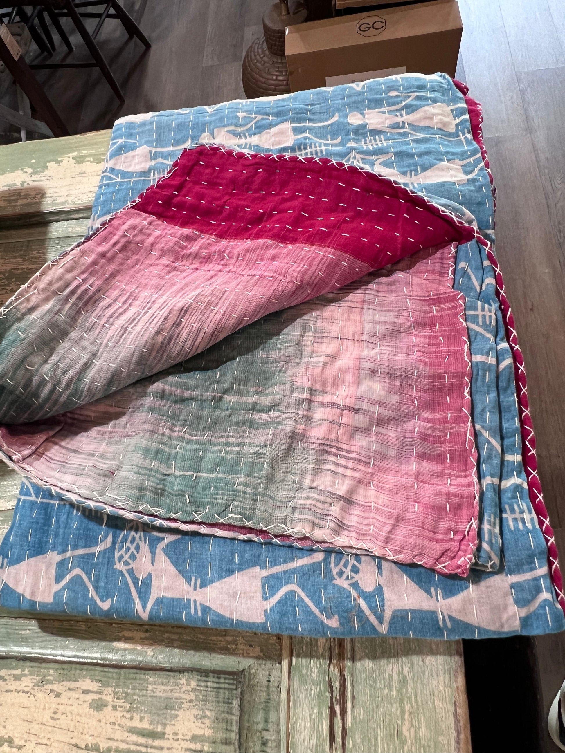 Handmade Indian Kantha Reversible Quilt
