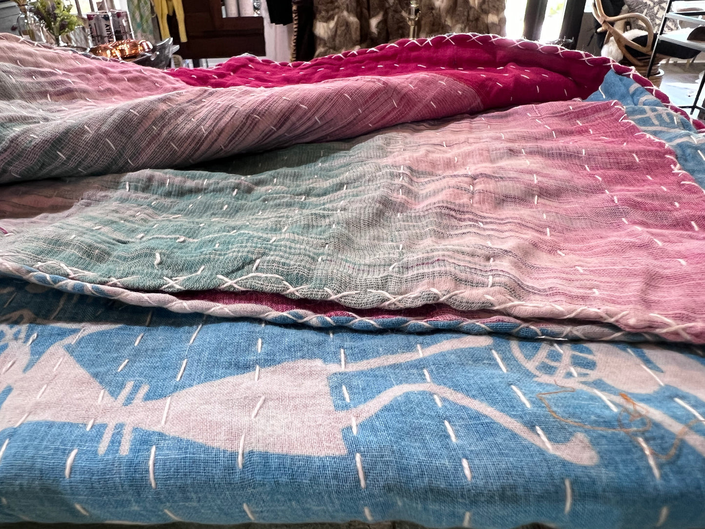 Handmade Indian Kantha Reversible Quilt