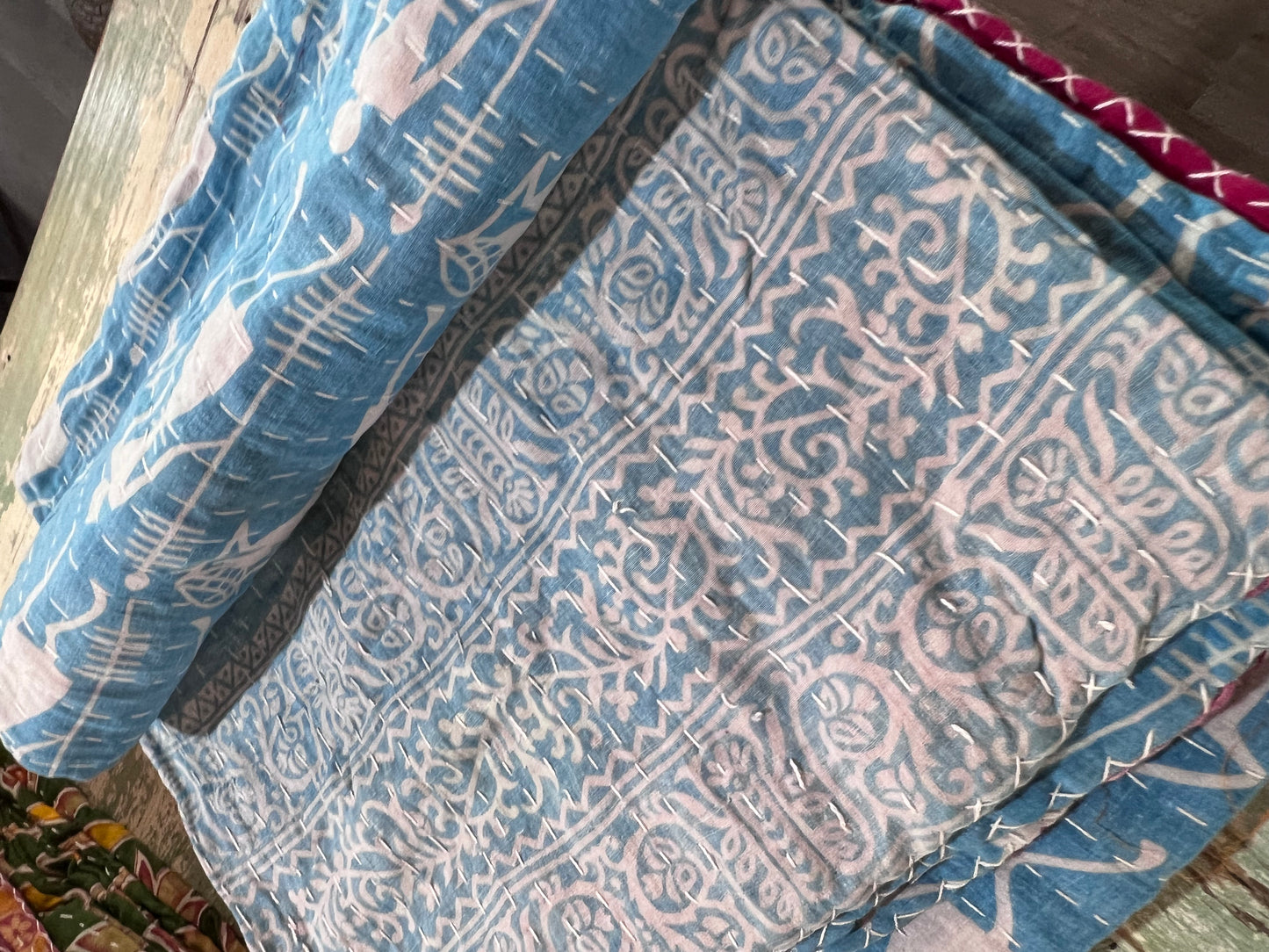 Handmade Indian Kantha Reversible Quilt