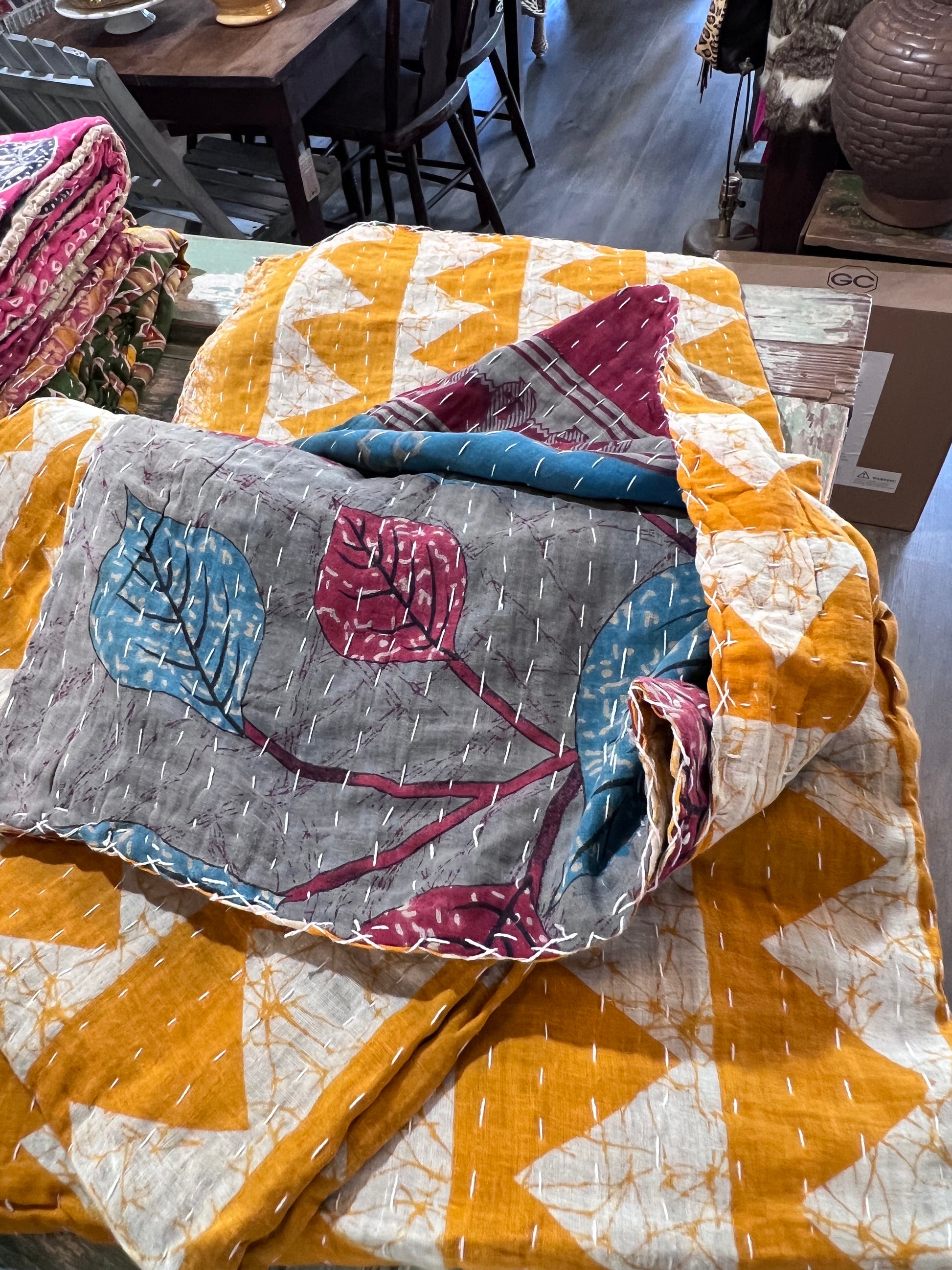 Handmade Indian Kantha Reversible Quilt