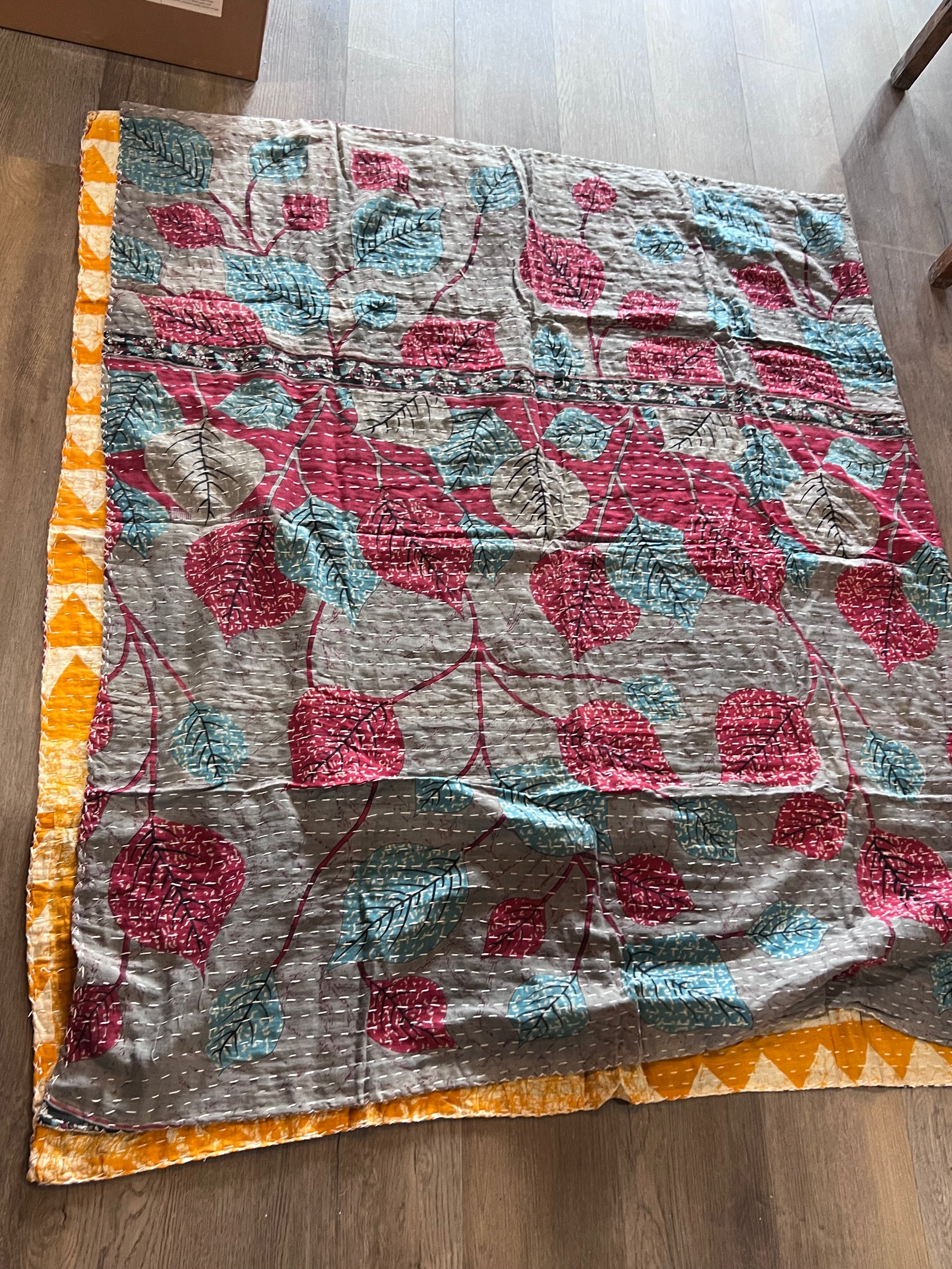 Handmade Indian Kantha Reversible Quilt