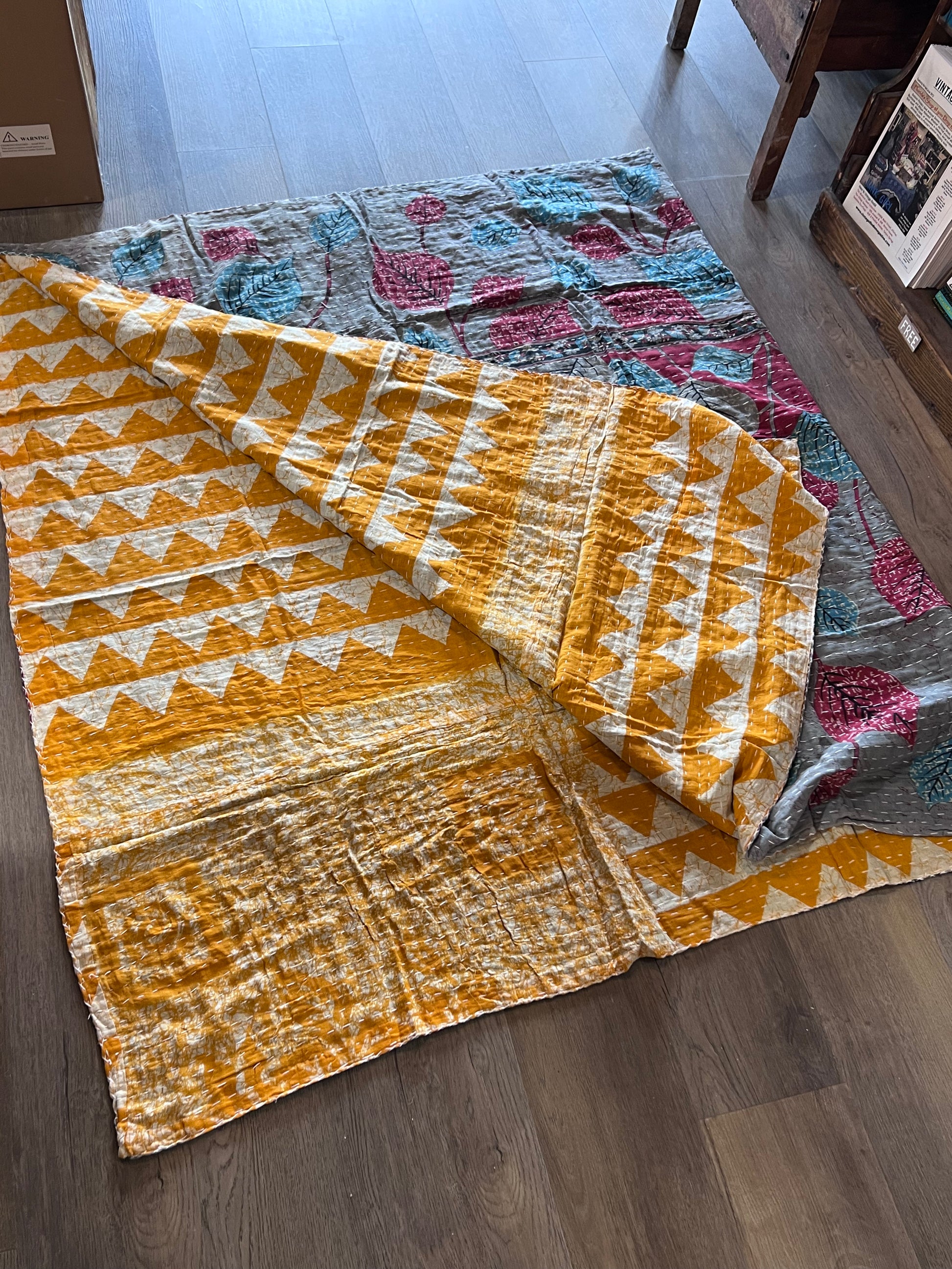 Handmade Indian Kantha Reversible Quilt