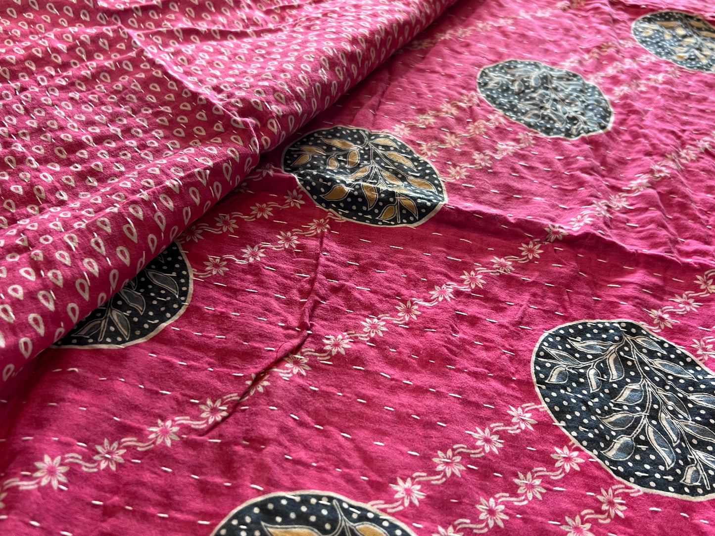 Handmade Indian Kantha Reversible Quilt