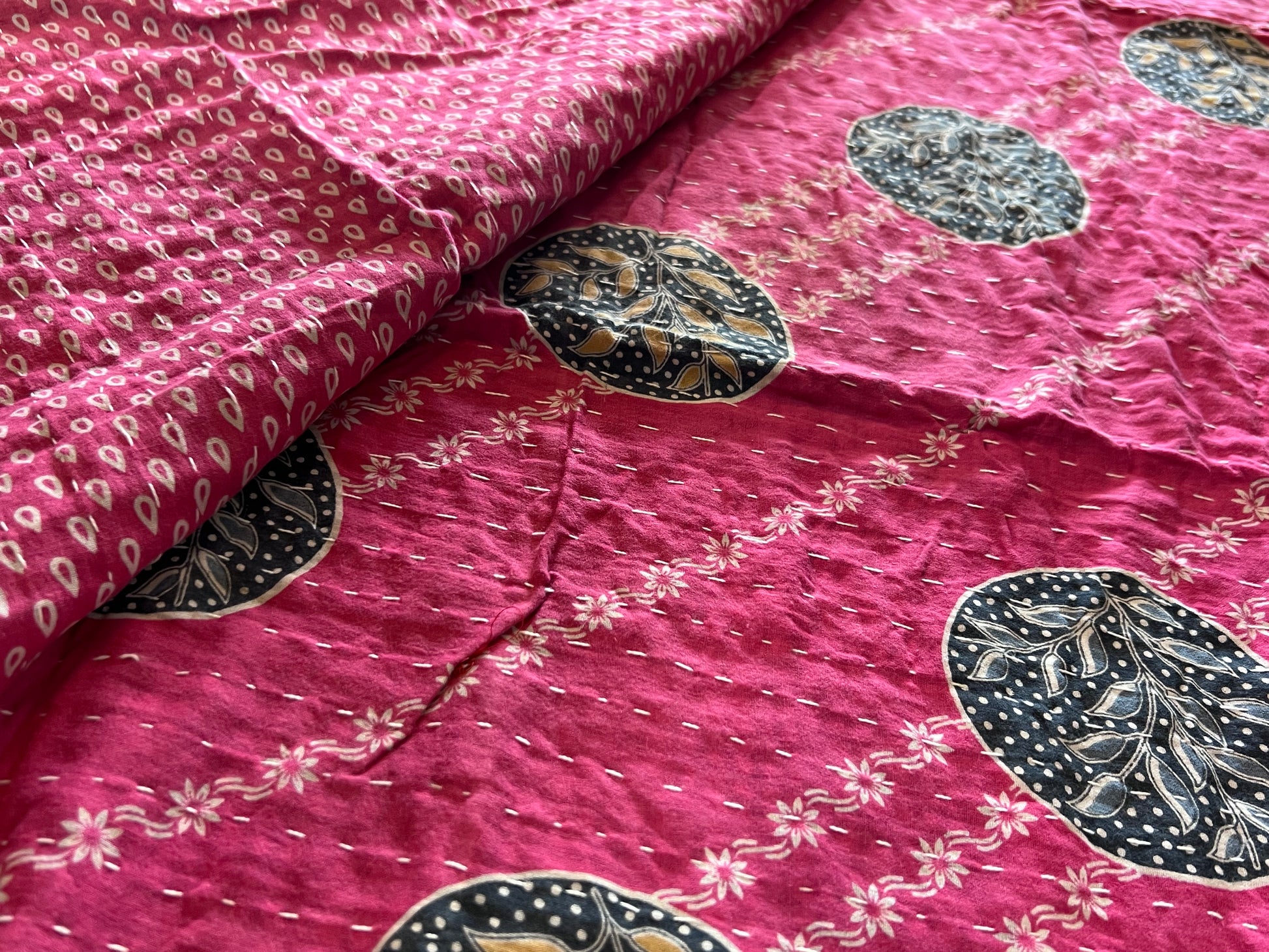 Handmade Indian Kantha Reversible Quilt