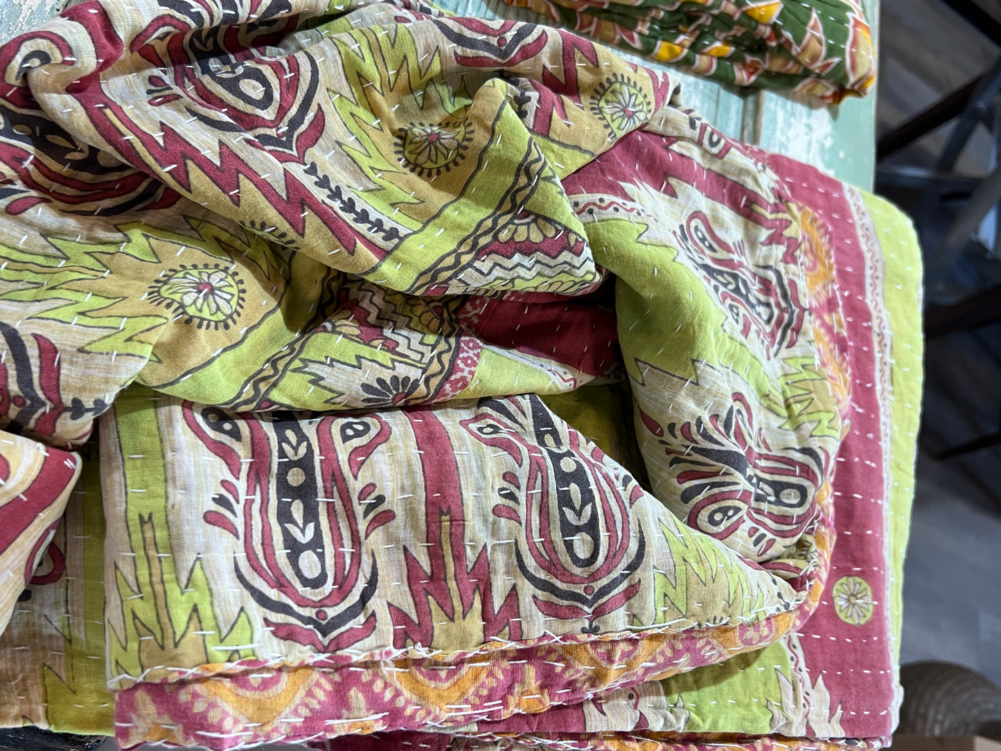 Handmade Indian Kantha Reversible Quilt