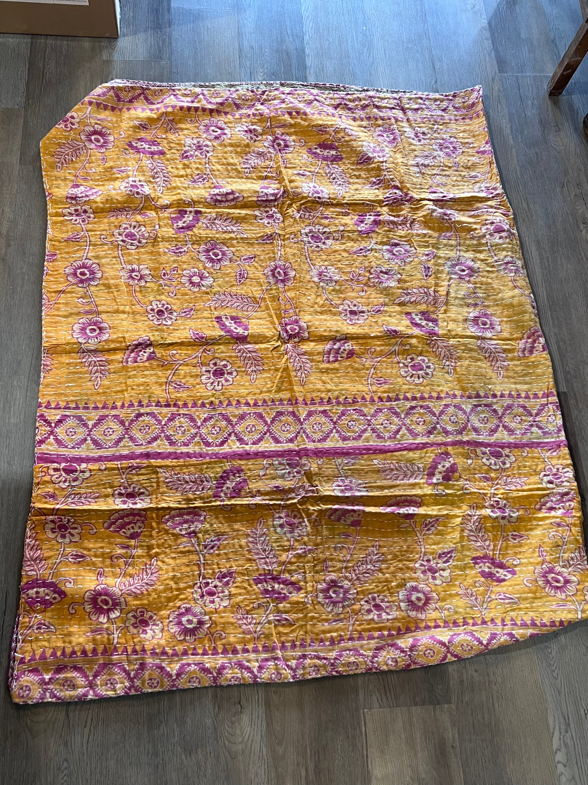 Handmade Indian Kantha Reversible Quilt