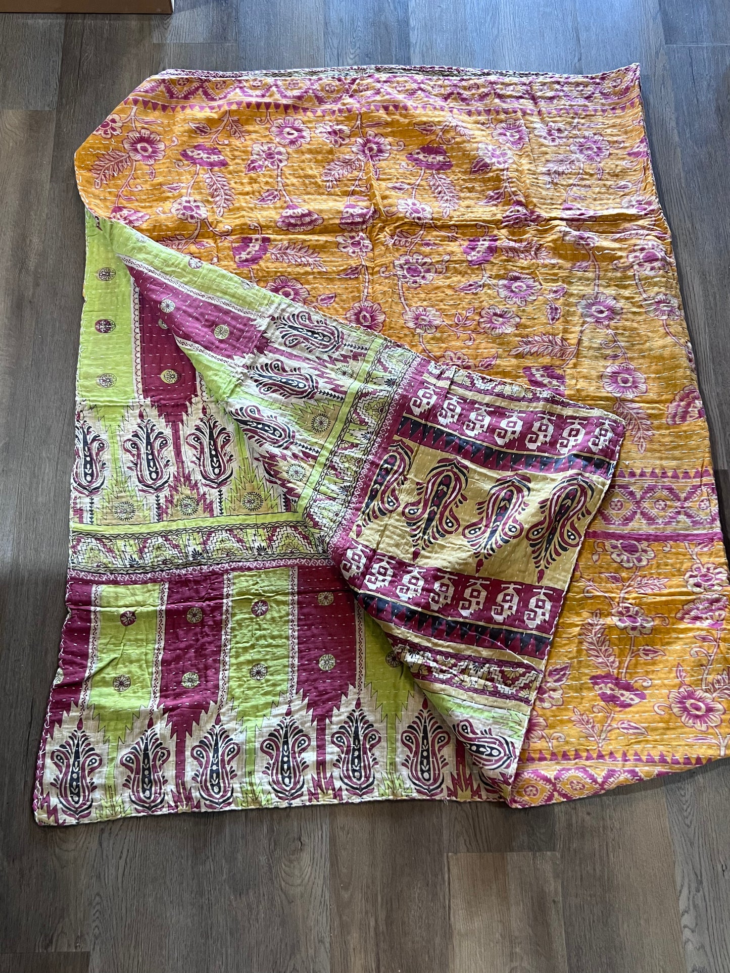 Handmade Indian Kantha Reversible Quilt
