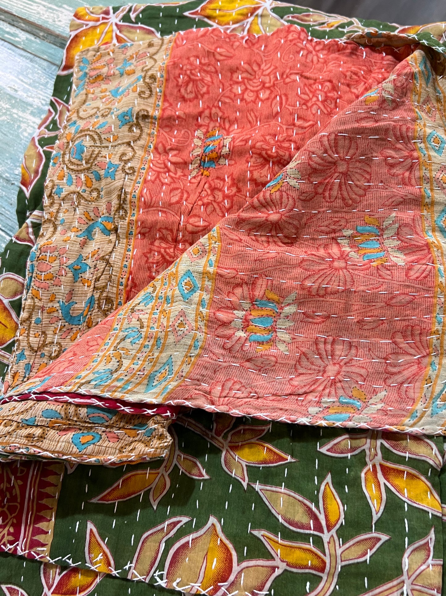 Handmade Indian Kantha Reversible Quilt