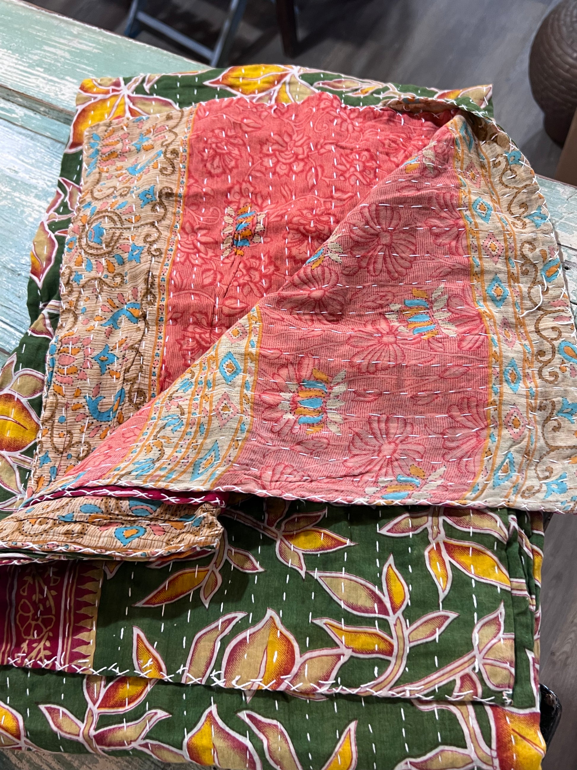 Handmade Indian Kantha Reversible Quilt
