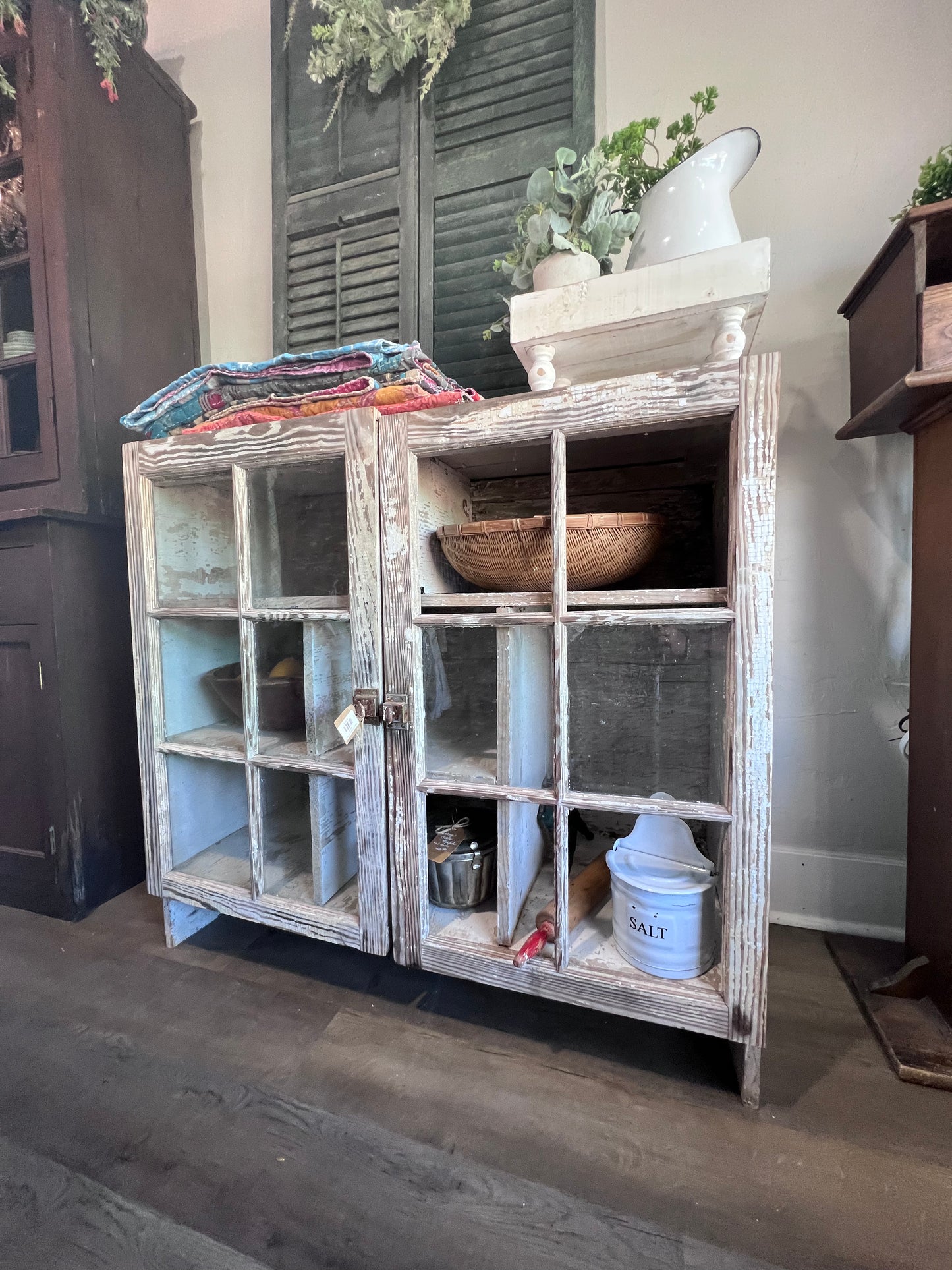 Antique 2 Door Window Chippy Cupboard