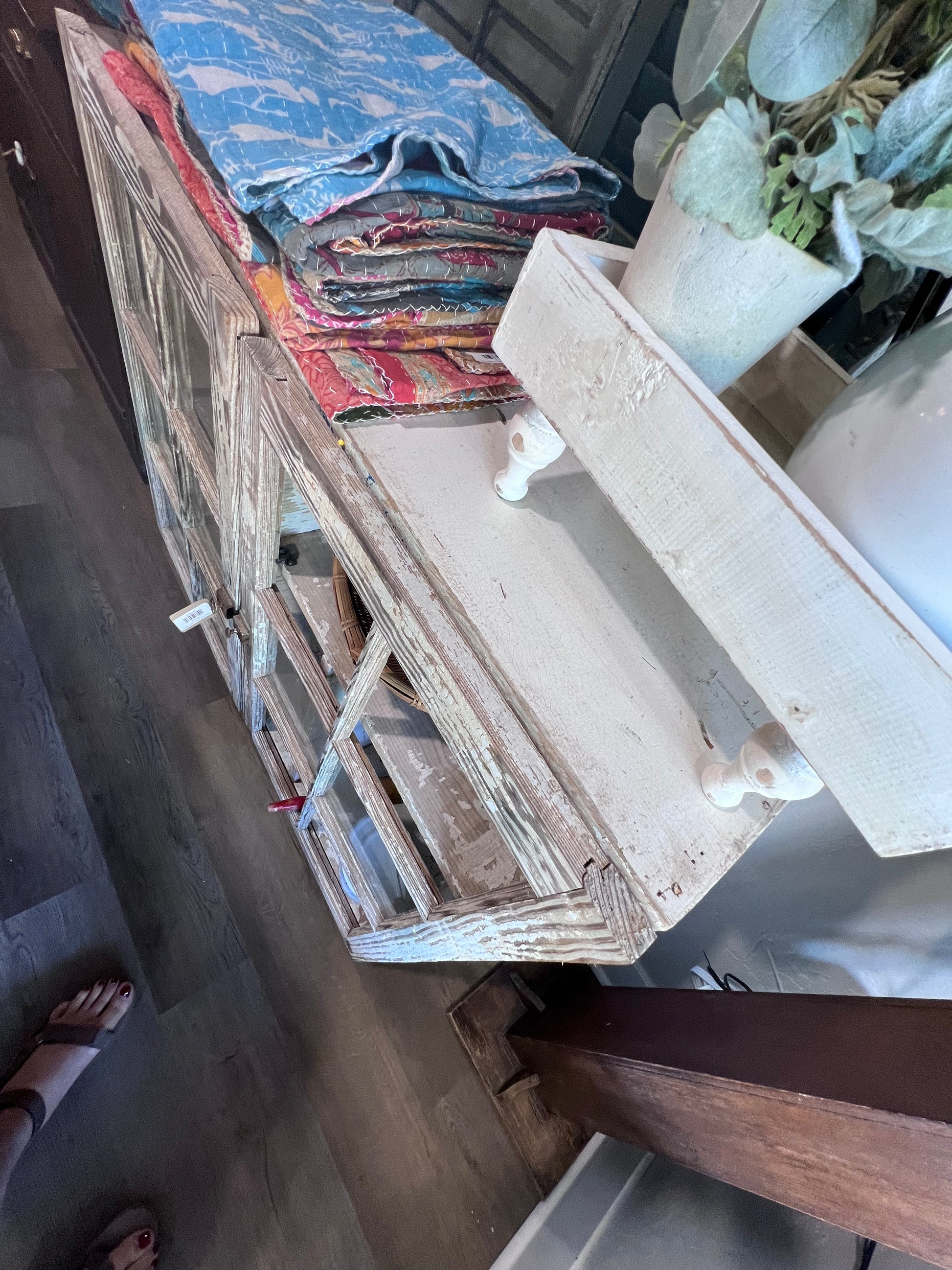 Antique 2 Door Window Chippy Cupboard