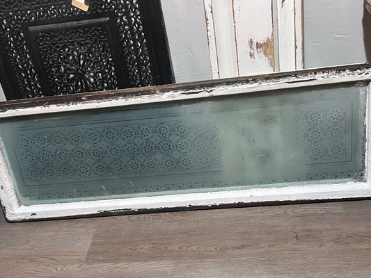 Antique White Etched Long Transom Window