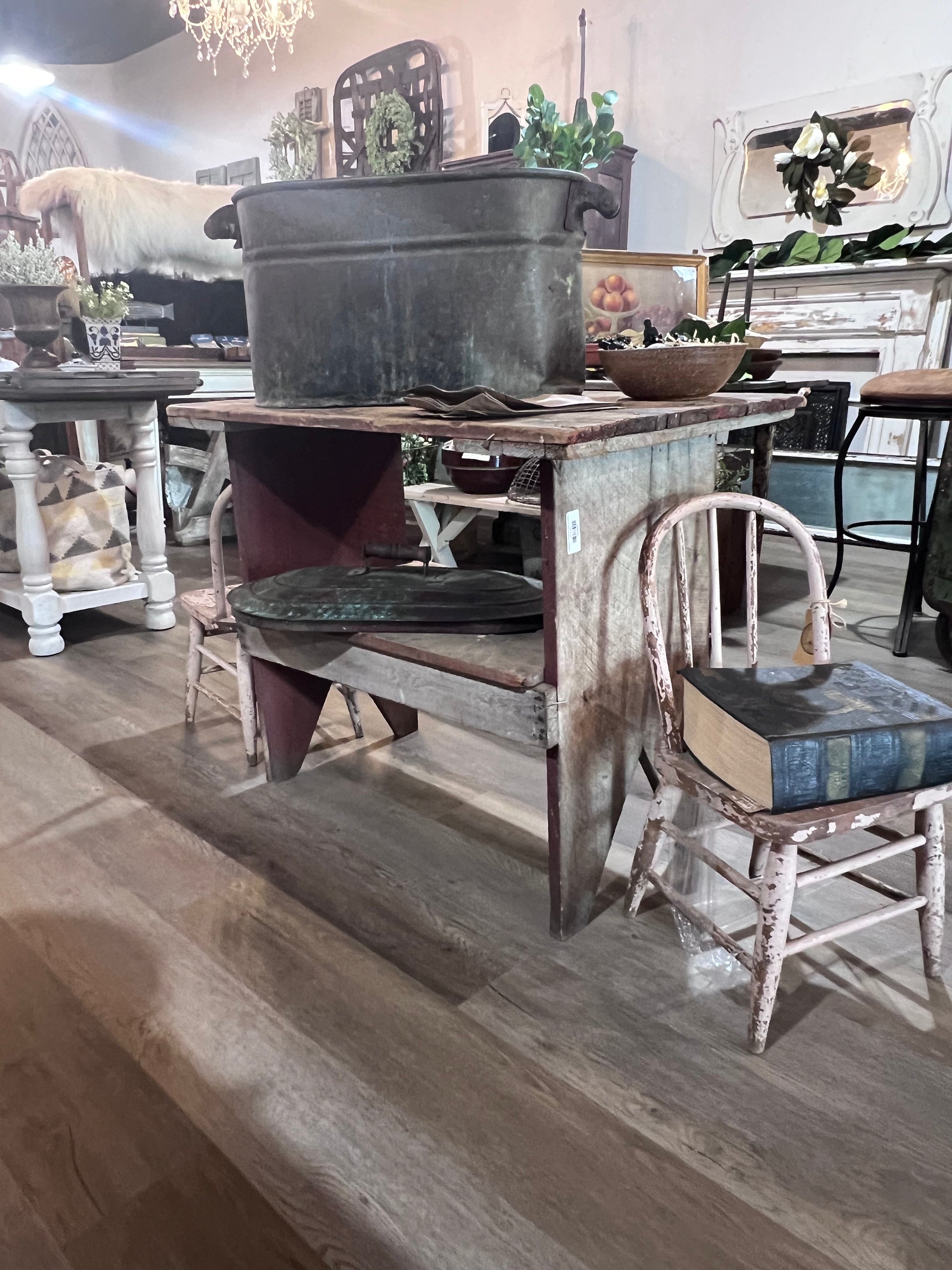 Antique Primitive Bucket Table