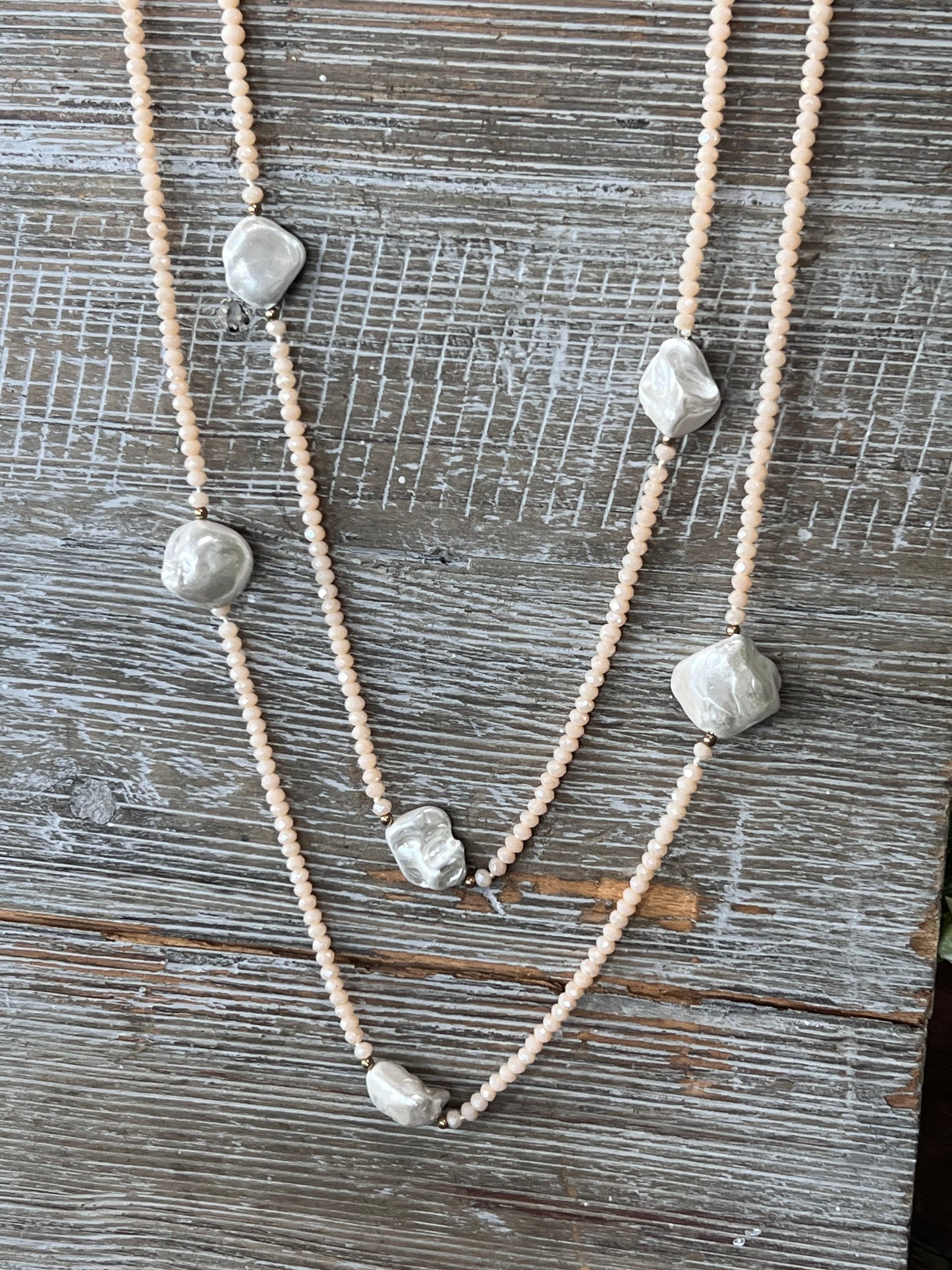 Peach-Toned & Iridescent Stone Necklace