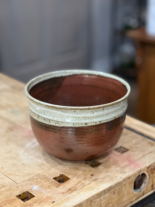 Brown & White Glazed Deep Stoneware Bowl