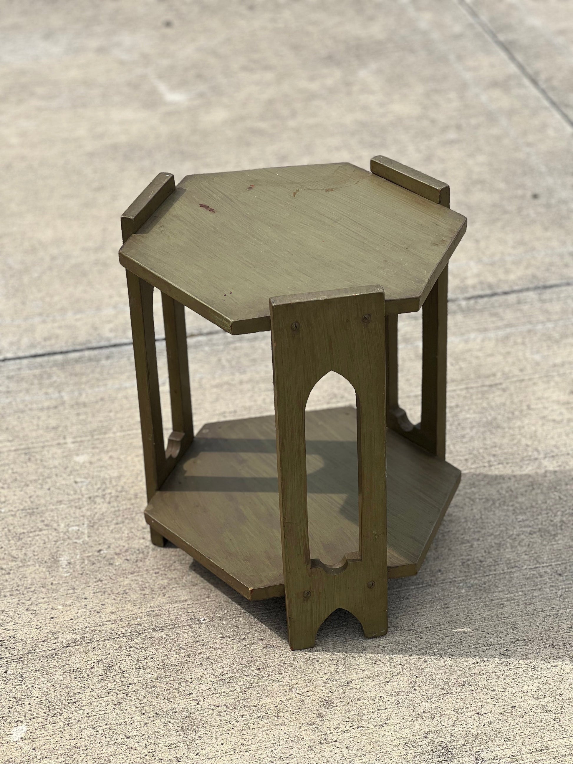 Two-Tiered Sage Green Hexagonal Table