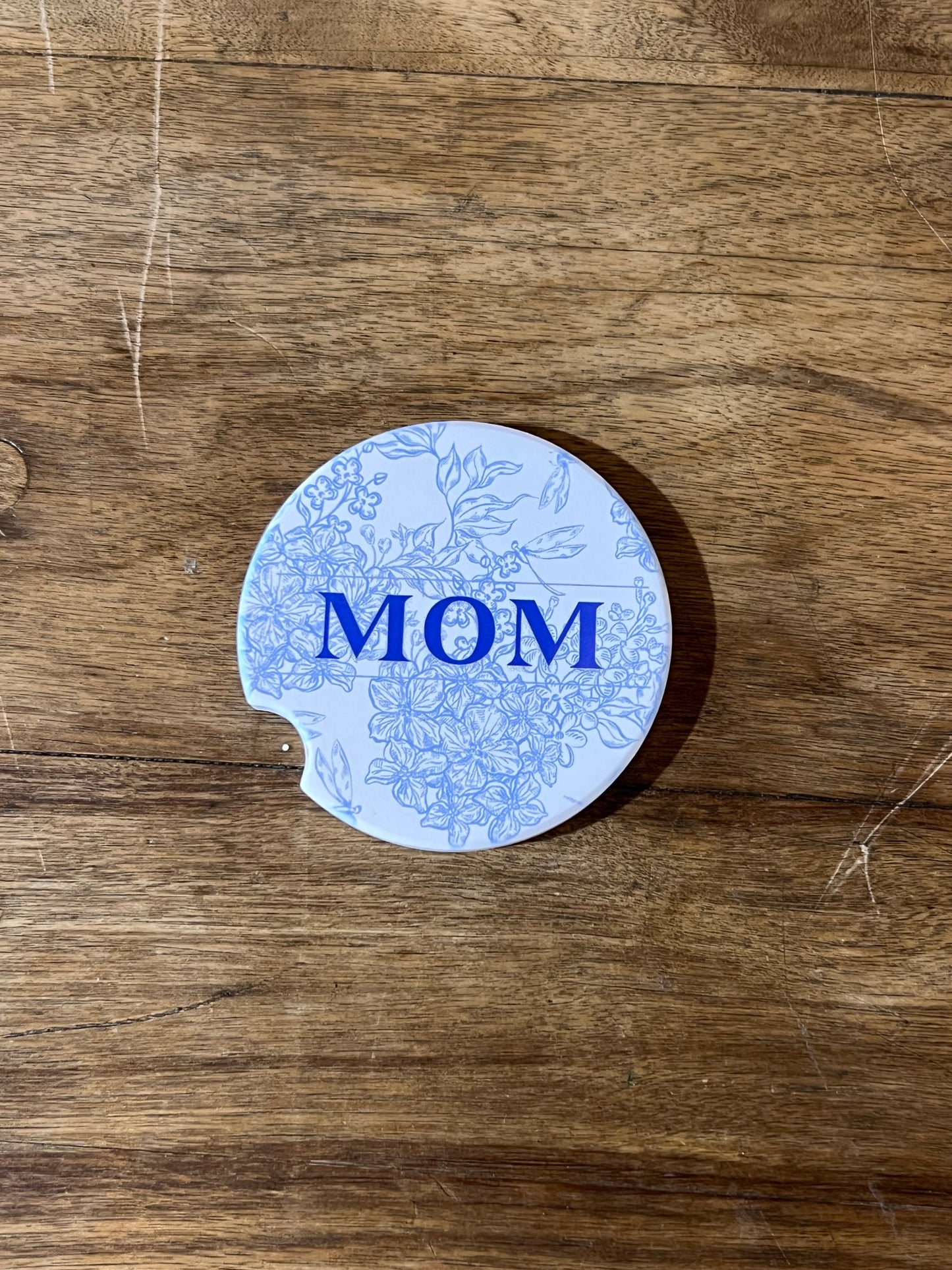 Blue Floral "Mom" Gift "MOM" Car Coaster