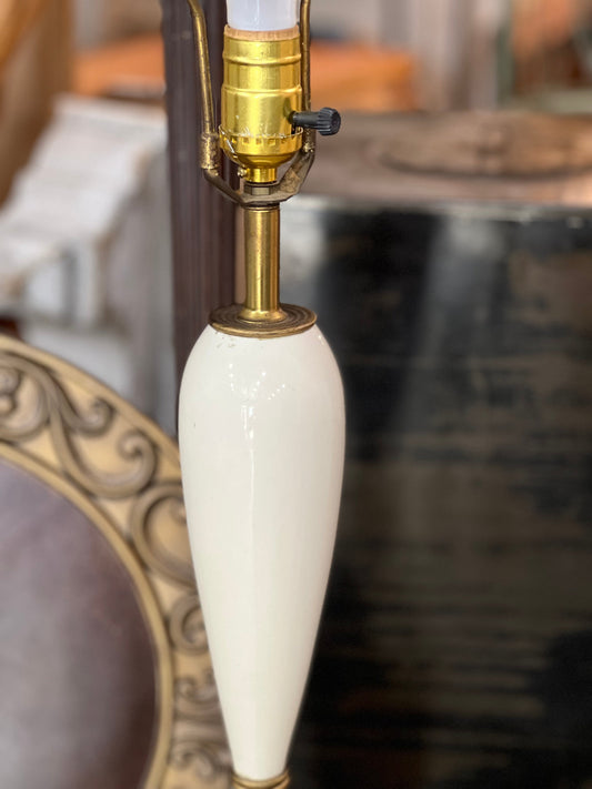 White & Brass Mid-Century Lamp, No Shade