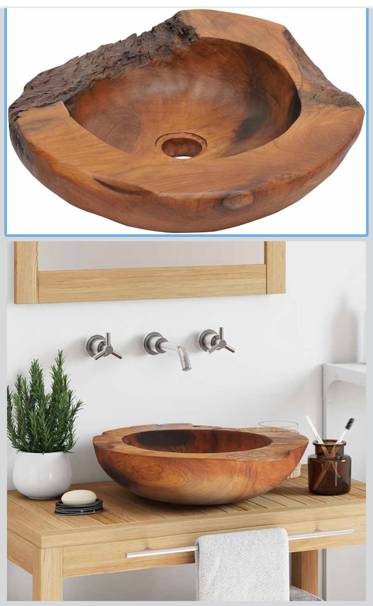vidaXL Sink Basin Solid Teak 45 cm