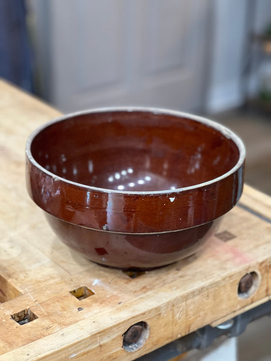 Brown Stoneware Crock Mixing Bowl