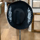 Black Cowboy Hat with White Embroidered Roses