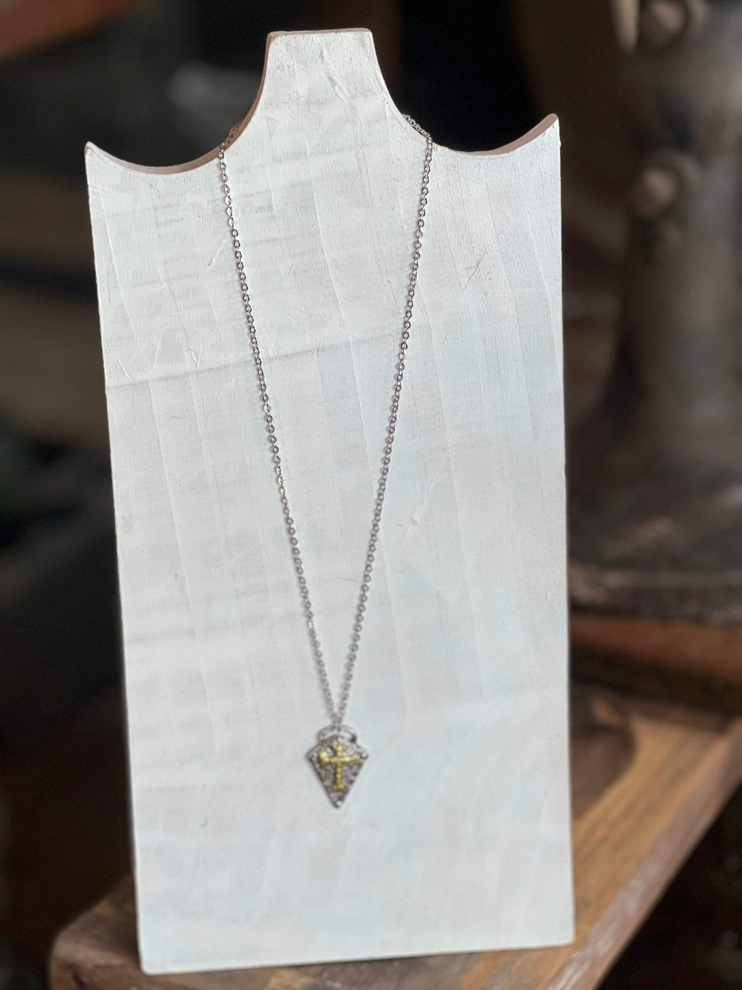 Cross on Diamond Shaped Necklace