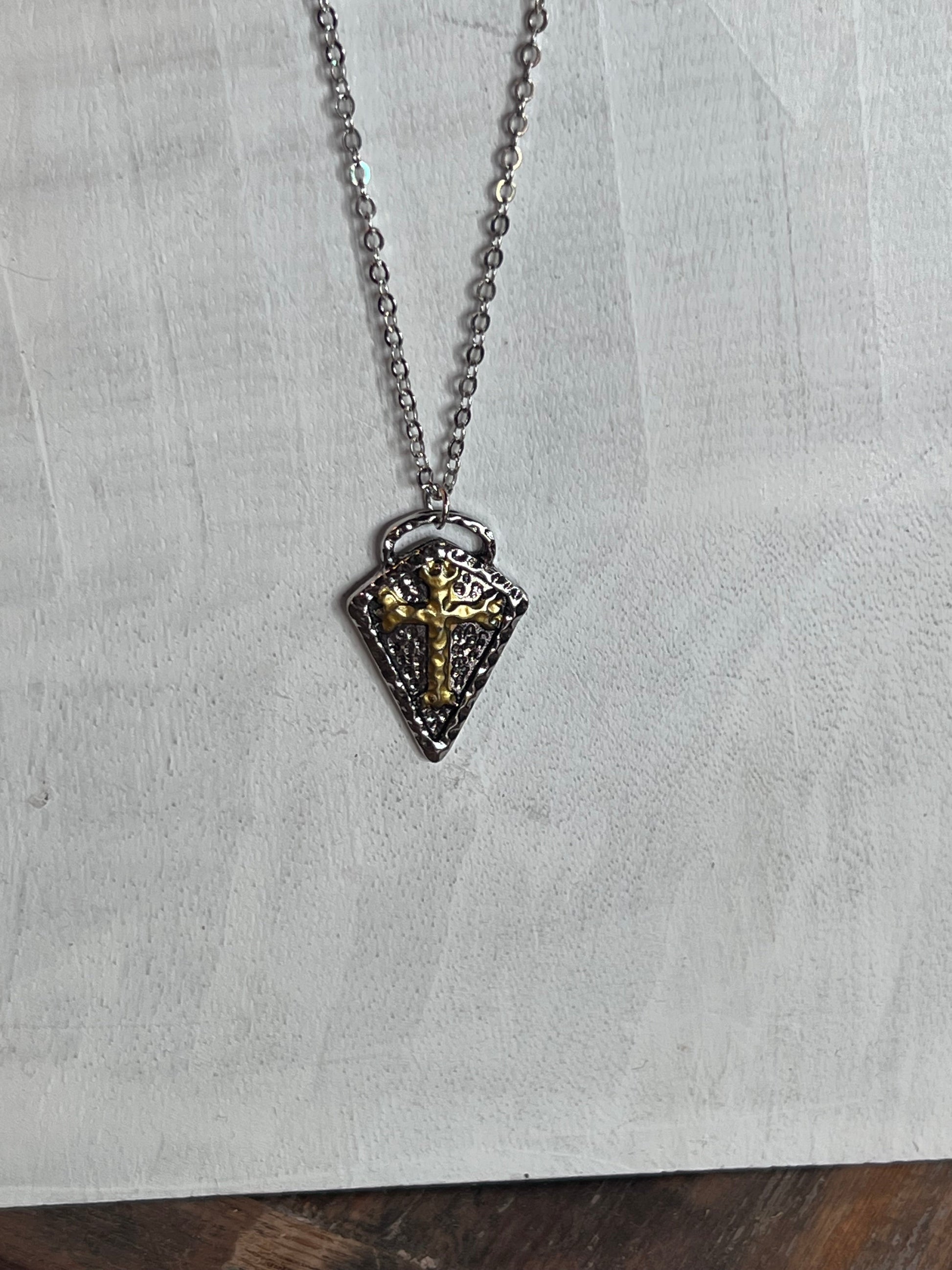 Cross on Diamond Shaped Necklace