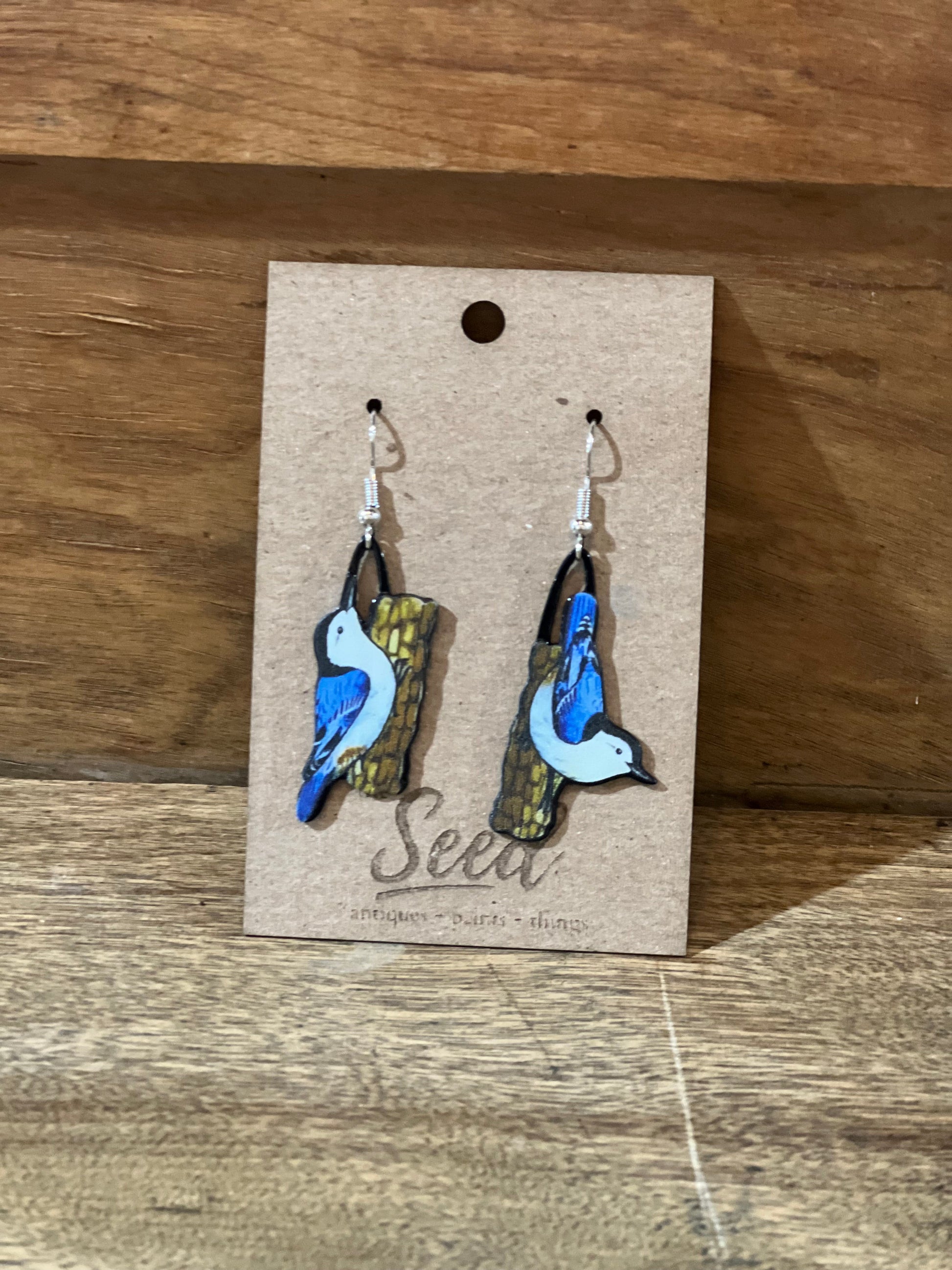 Blue Birds in Nest Earrings