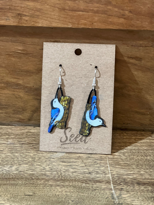 Blue Birds in Nest Earrings