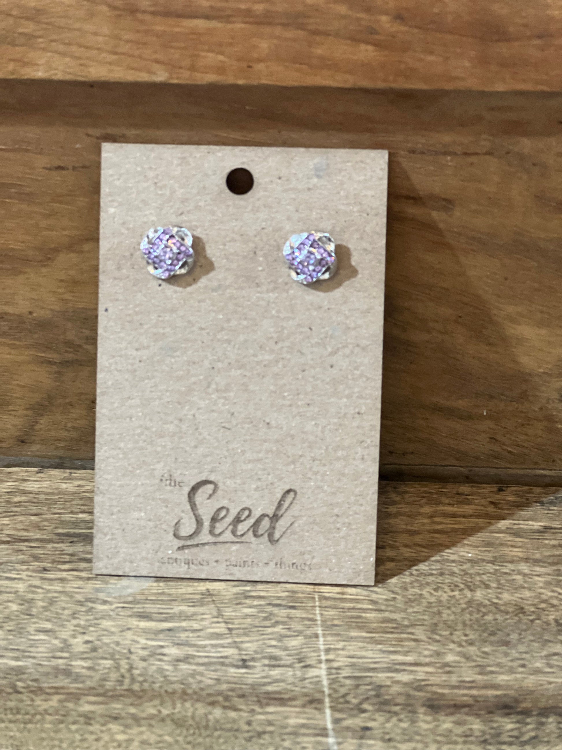 Lavender & Silver-Toned Knot Earrings