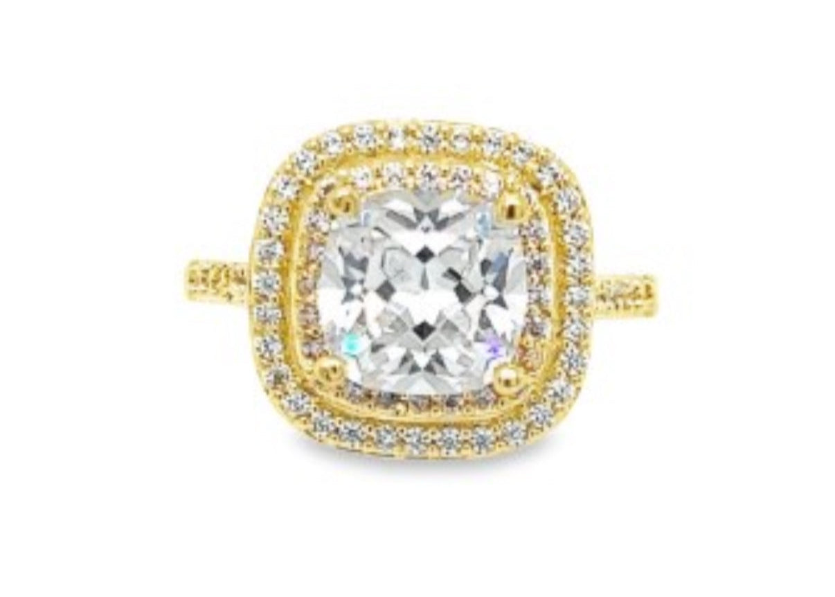 Tarnish Free Rings Sz 9 Gold CZ square