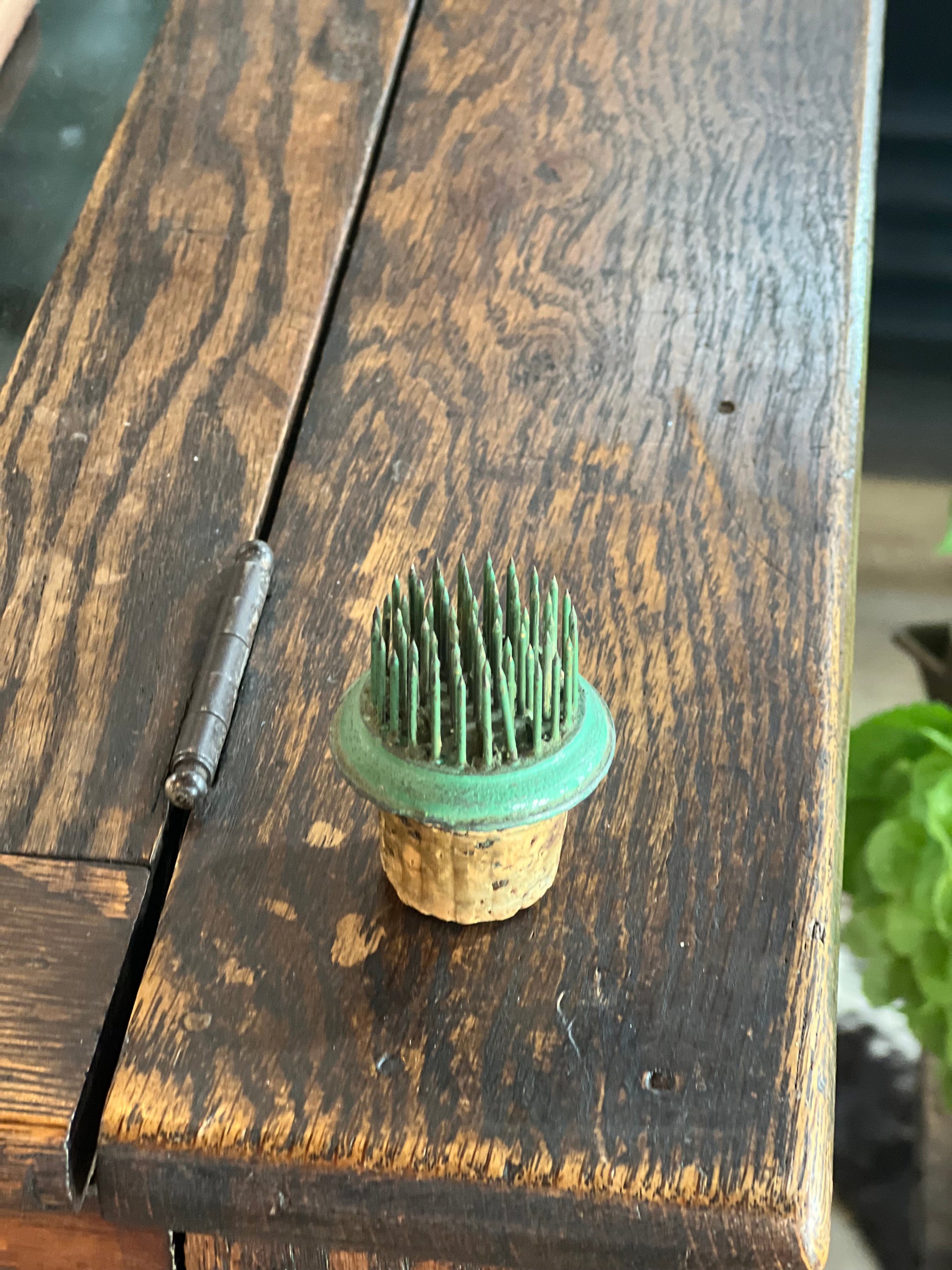 1.5" Round Metal Flower Frog on Cork