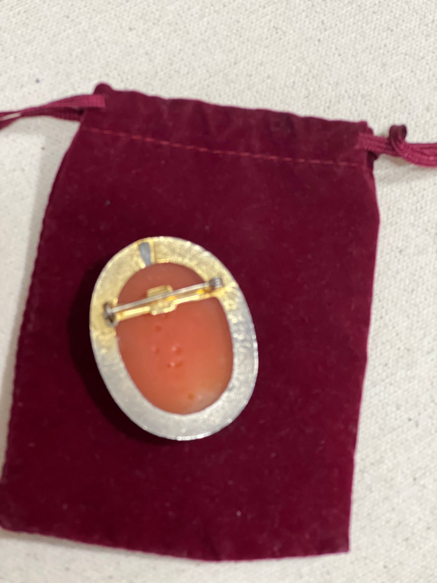 Vintage Orange & White Cameo Pin Brooch