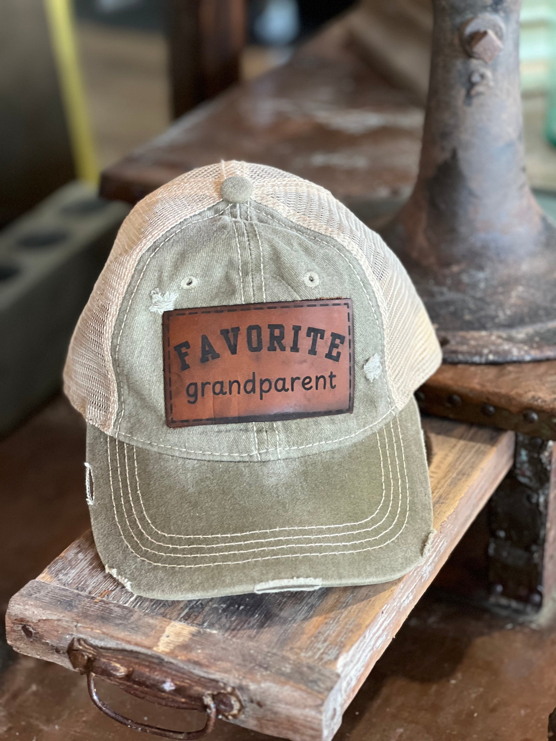"Favorite Grandparent" C.C Vintage Distressed Baseball Cap Olive