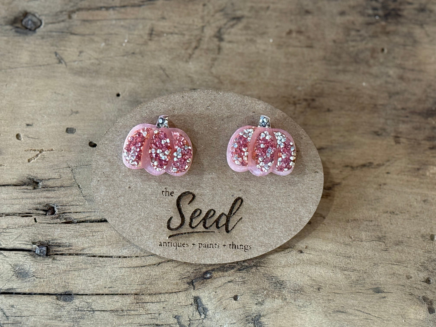 Glitter Acetate Pumpkin Stud Earrings Orange