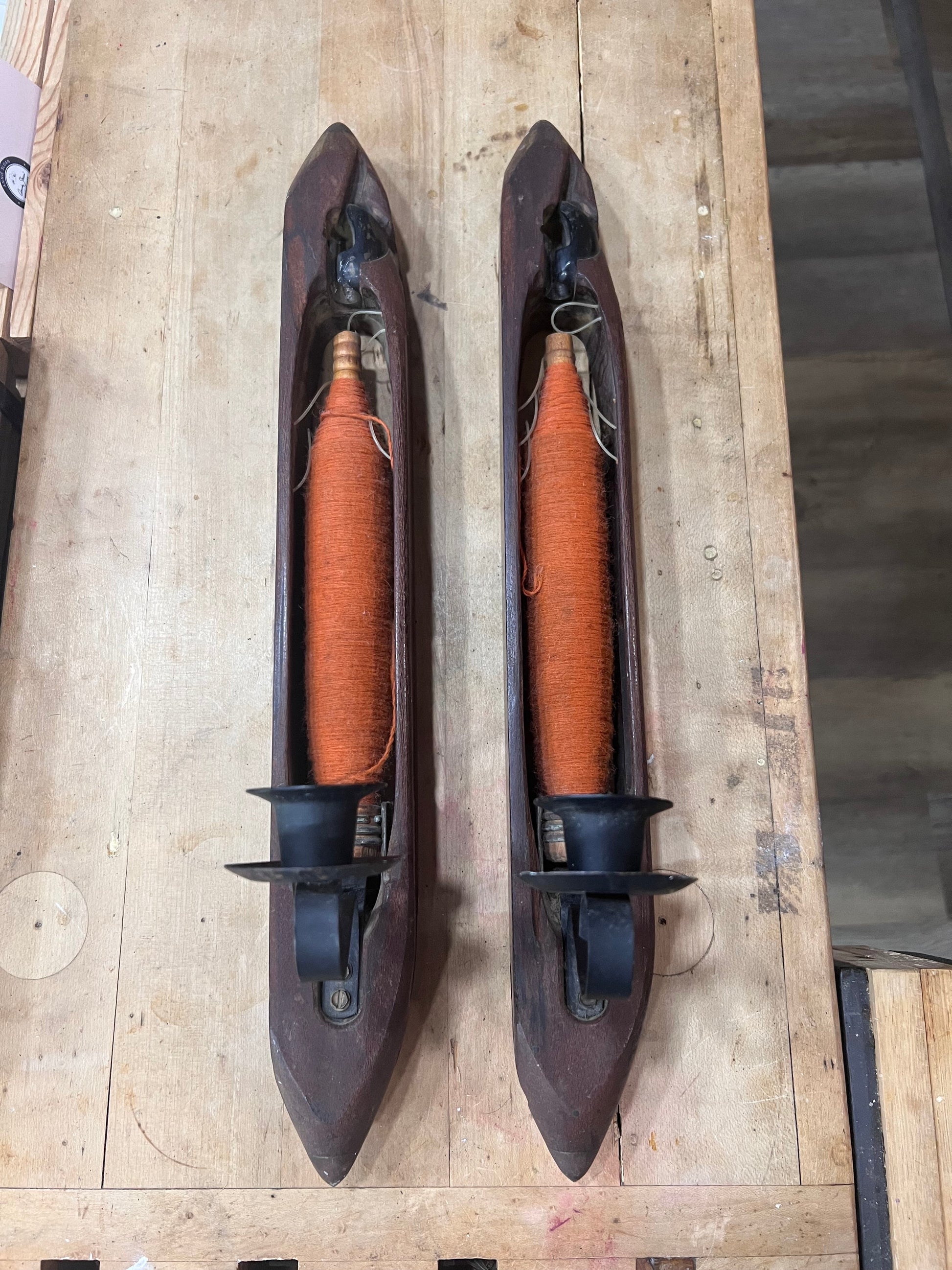 Pair of Vintage Wooden Weaving Loom Candle Holders