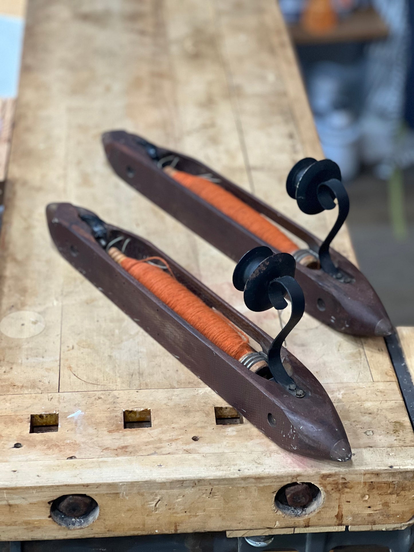 Pair of Vintage Wooden Weaving Loom Candle Holders