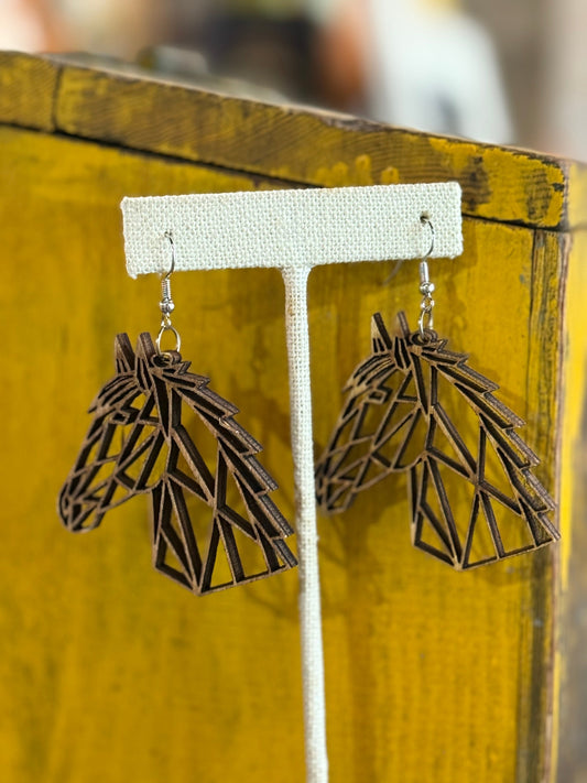 Laser-Cut Wooden Horse Earrings