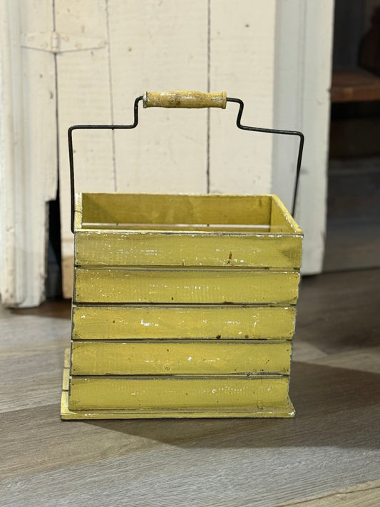 Rustic Yellow Wooden Box with a Handle